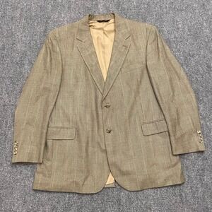 Jos A Bank 100% Wool 46R Brown Herringbone Mens Plaid Blazer Suit Jacket Coat